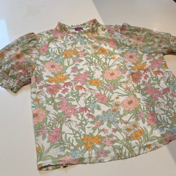 Vince Camuto Multicolor Pastel Floral Smocked Neck Sleeve Blouse, Size XL - Picture 6 of 11